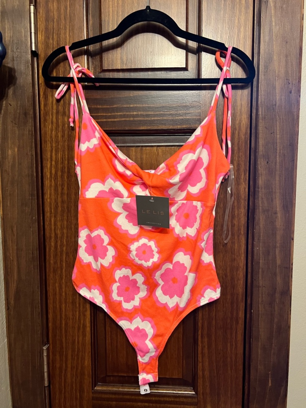 Le Lis Pink & Orange Floral Tie-Shoulder Bodysuit